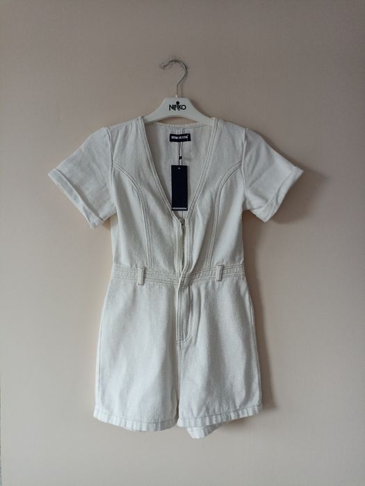 Biały kombinezon damski jeansowy r. S 36 bawełna