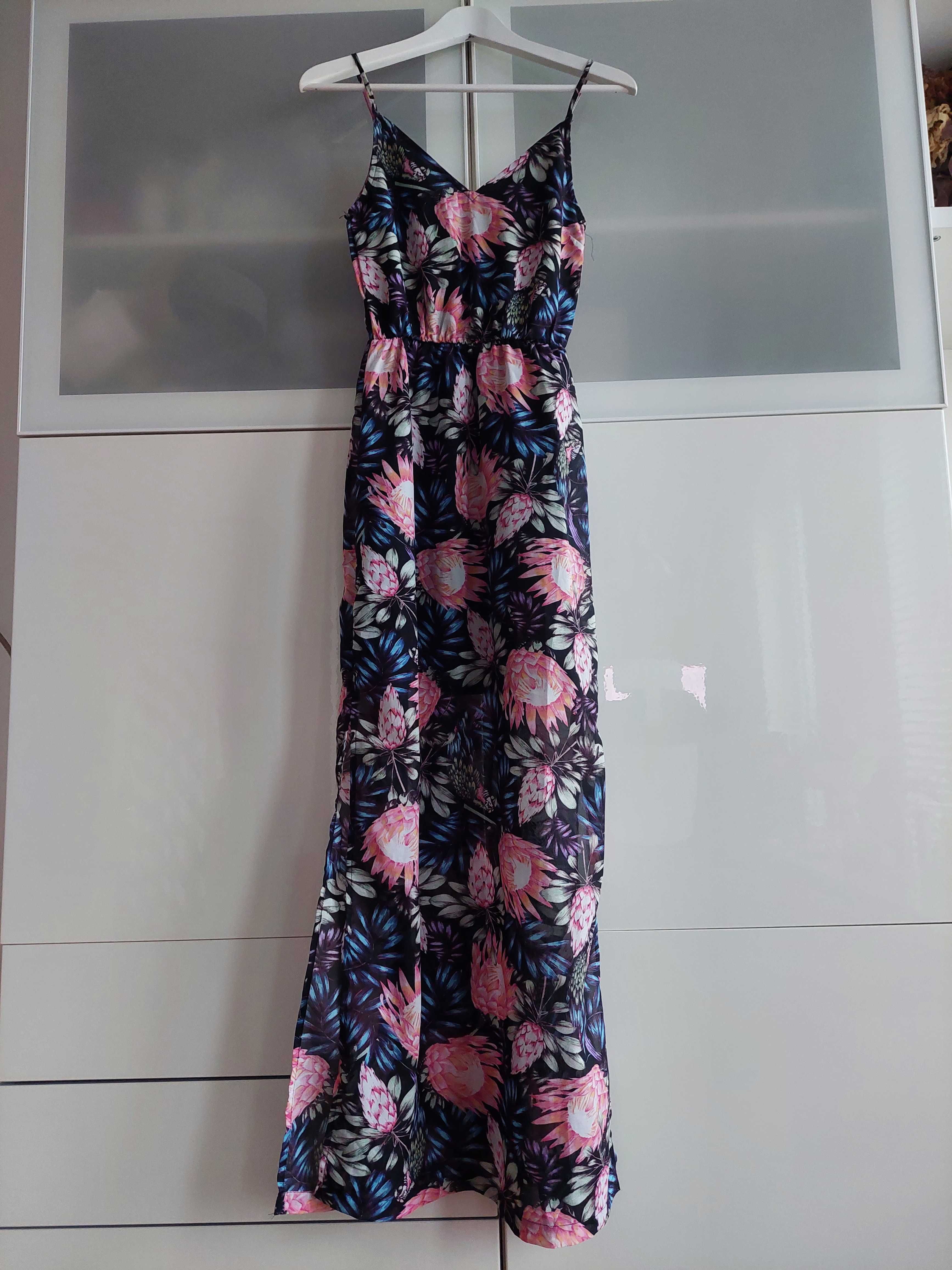 Długa, zwiewna sukienka maxi na ramiączkach H&M, rozmiar 32