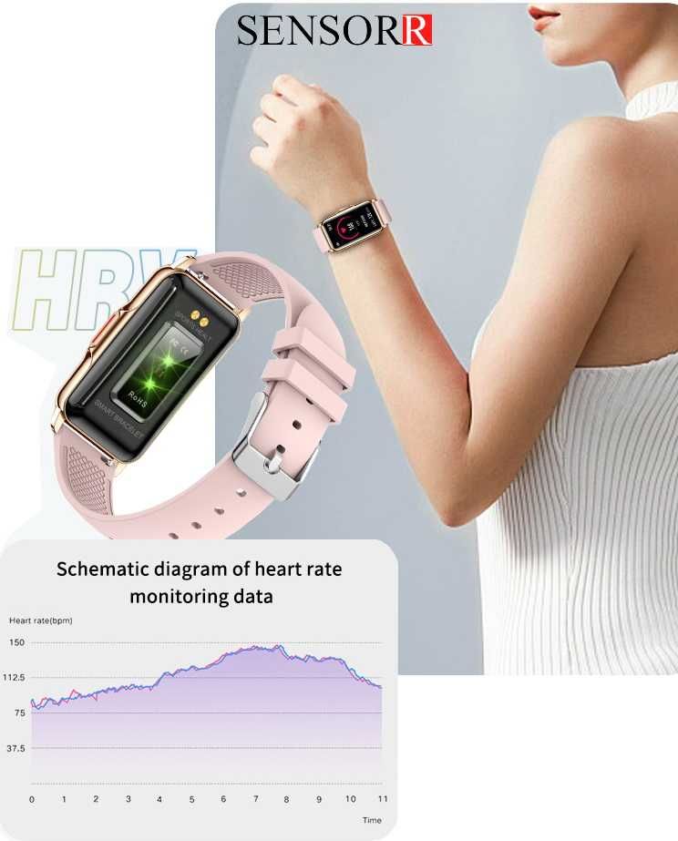 Elegancki Zegarek Damski SMARTWATCH SMARTBAND SENSORR Na Bransolecie