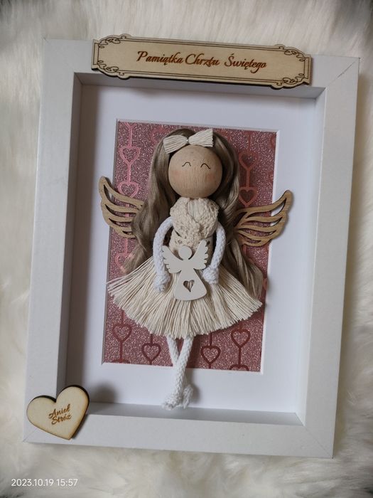 Anioł Stróż w ramce podziękowanie prezent makrama