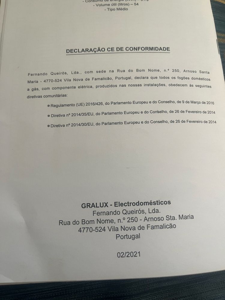 fogao a gas com 5 bocas e forno comprado em Dezembro