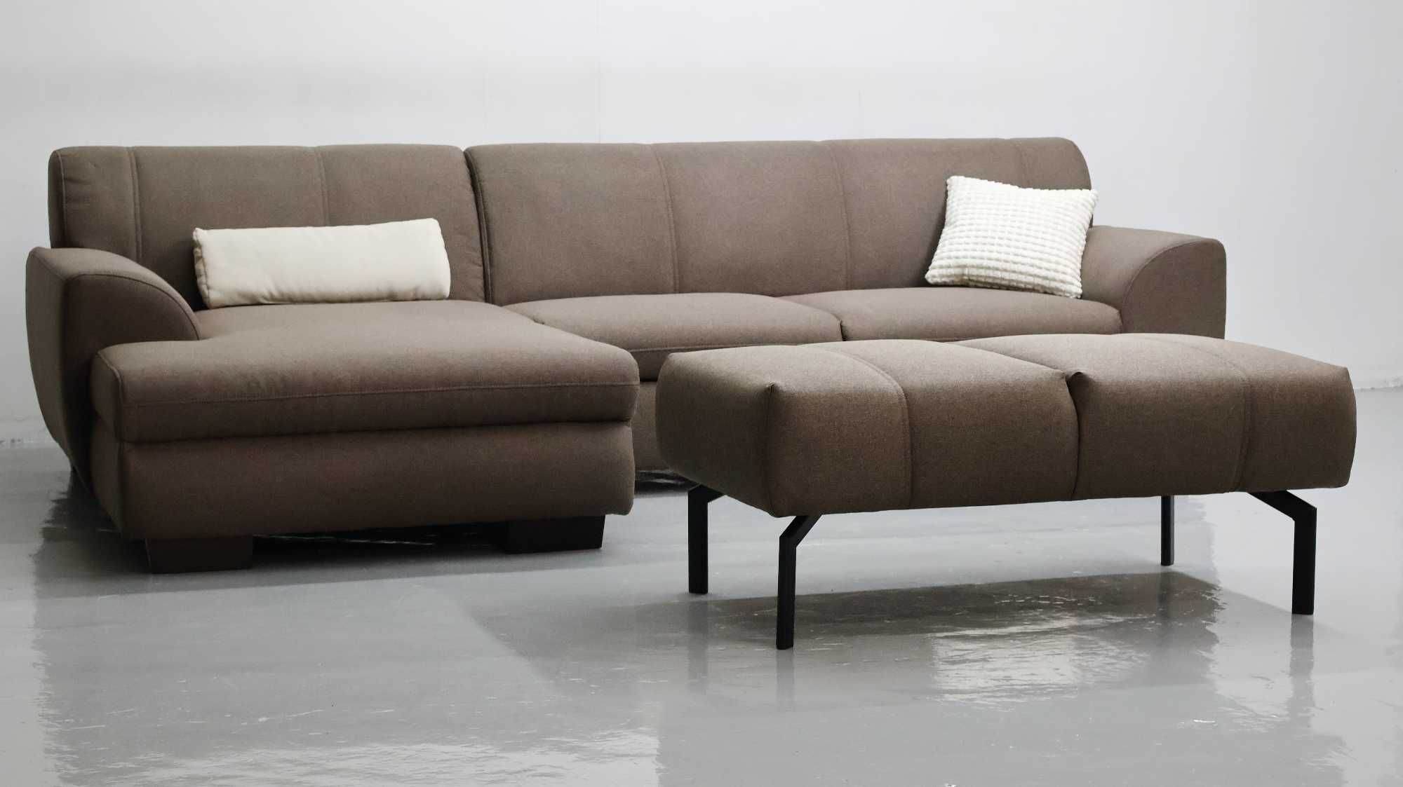 TCE DESIGN NAROŻNIK z funkcją spania PUFA rogówka sofa brązowa tkania