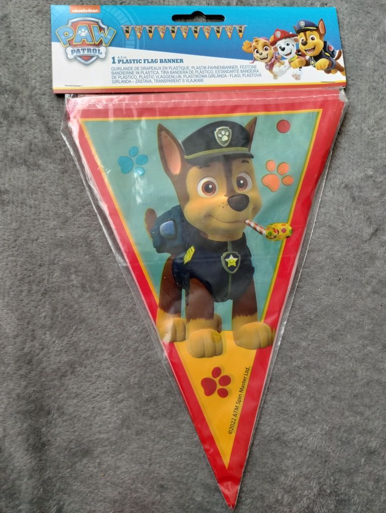 Zestaw urodzinowy Psi patrol - girlanda, świeczka, torebki prezentowe