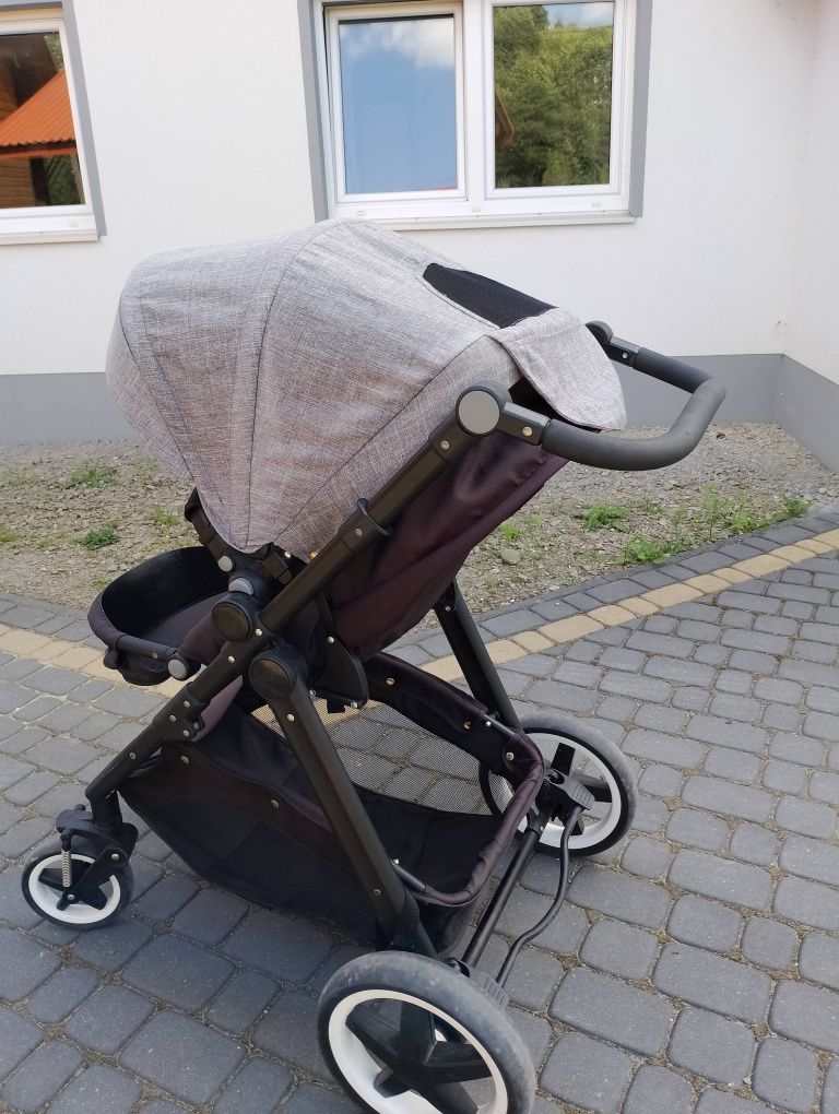 Wózek spacerowy spacerówka BABYSTART 4 kołowy DELUXE PRAM duże koła