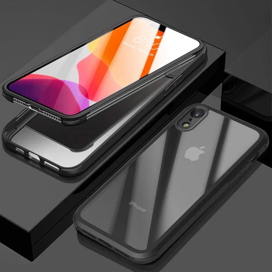Etui iPhone XR, LOFTER, pełna ochrona, pancerne, 360°, czarne