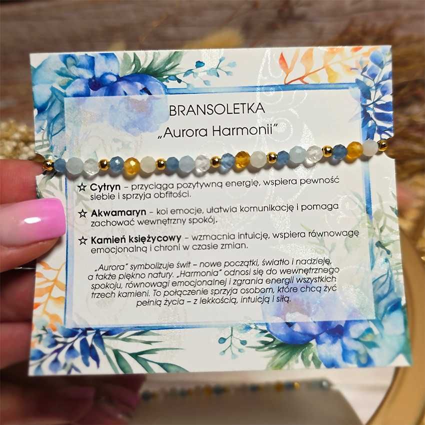 Bransoletka na gumce z kamieni naturalnych Akwamaryn Cytryn Kamień Ksi