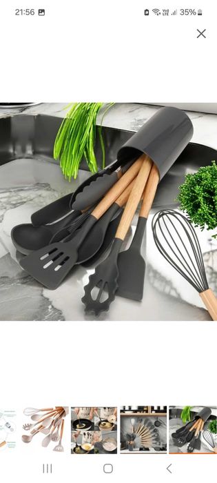 Zestaw przyborów kuchennnych silikonowo drewnianych 12 ELEMENTÓW Kolor