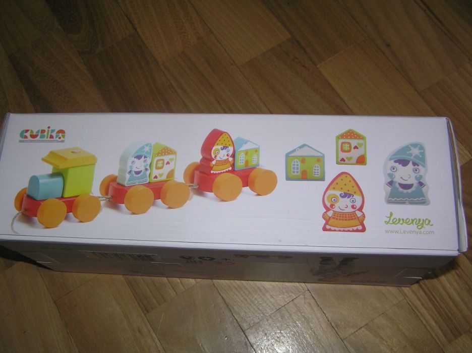 Деревянный Сказочный Поезд конструктор каталка Cubika Кубика