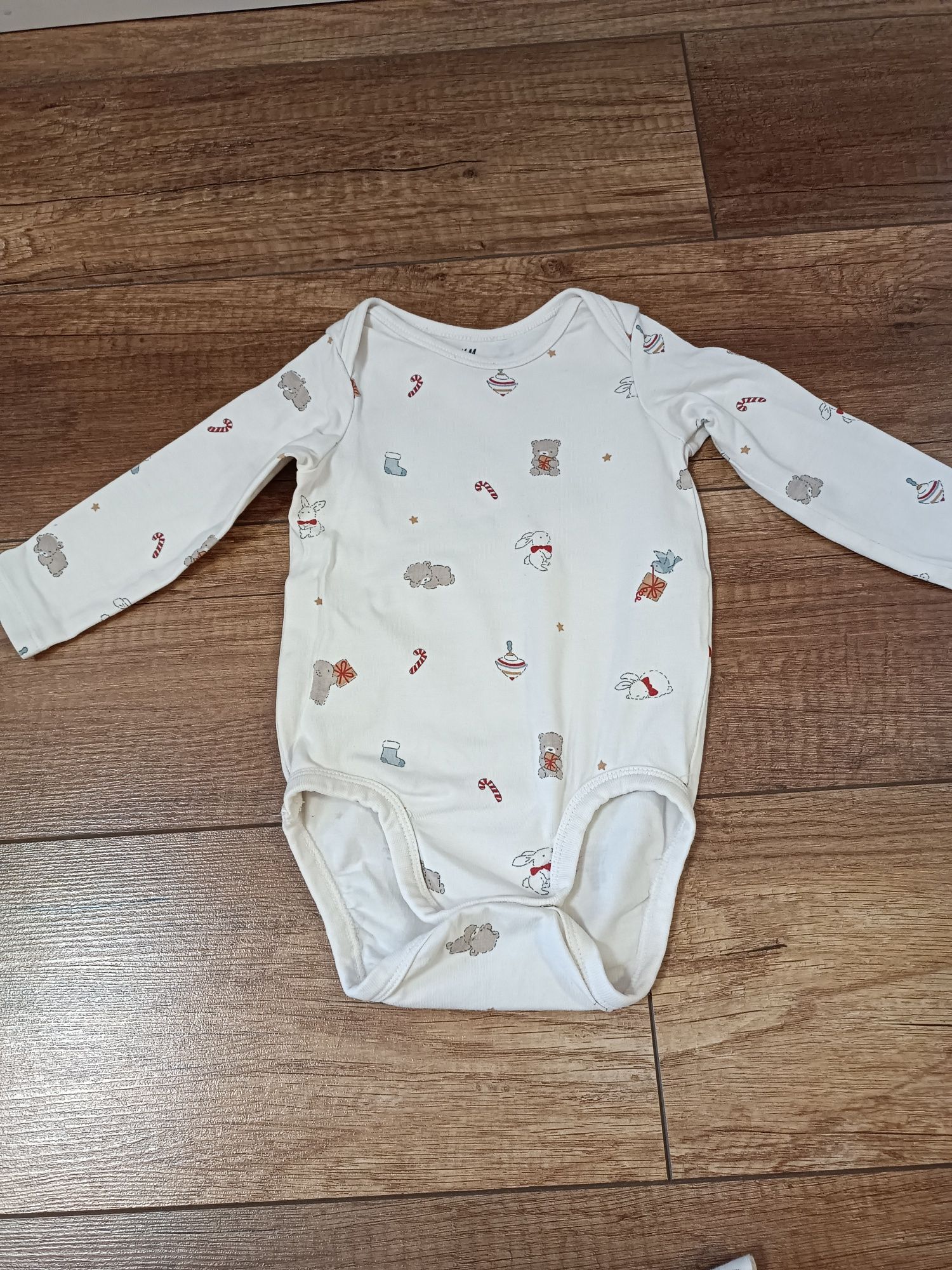 Białe Body świąteczne legginsy H&M 68 - komplet 2 szt