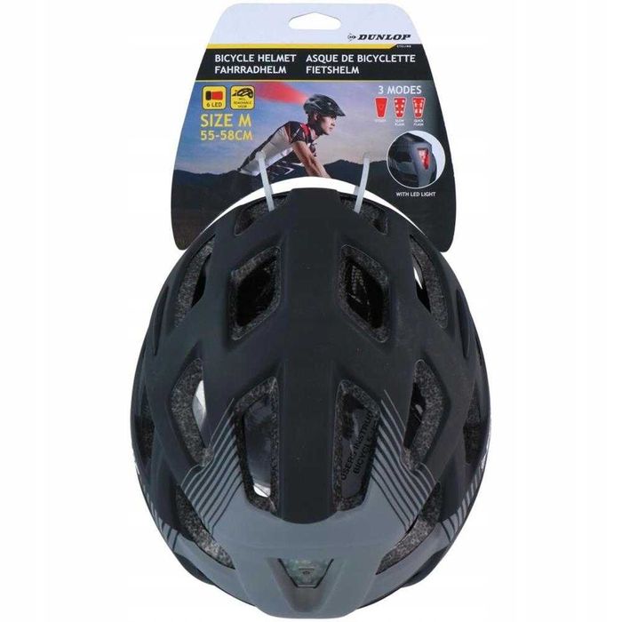 Kask Rowerowy Dunlop MTB 6xLED Czarno-Szary 58-61 cm wentylacja,daszek
