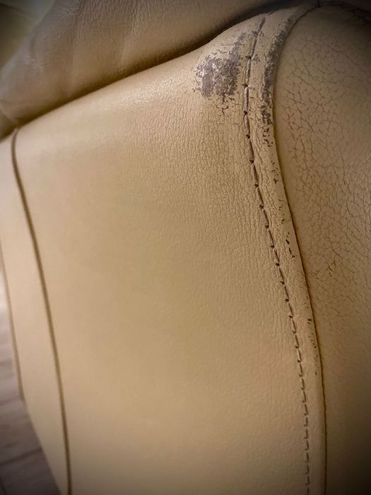 Sofa i dwa fotele skóra naturalna beżowe komplet wypoczynkowy duży