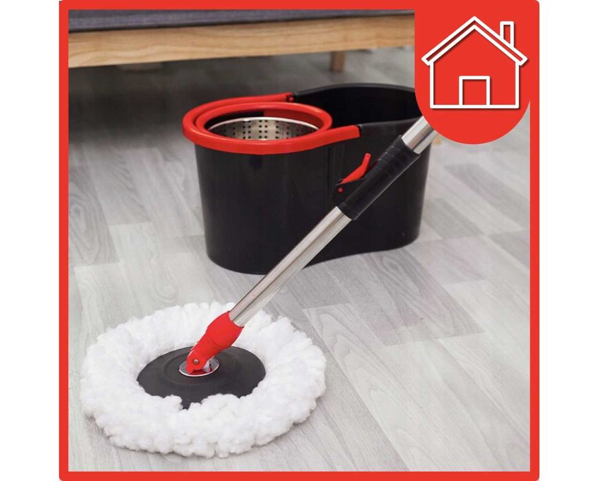 Mop Obrotowy Rotacyjny z Wiadrem Dwukomorowym Wkłady + Gratis Gąbki