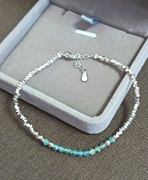 Pulseira quebrada em prata de lei S925 com água-marinha natural