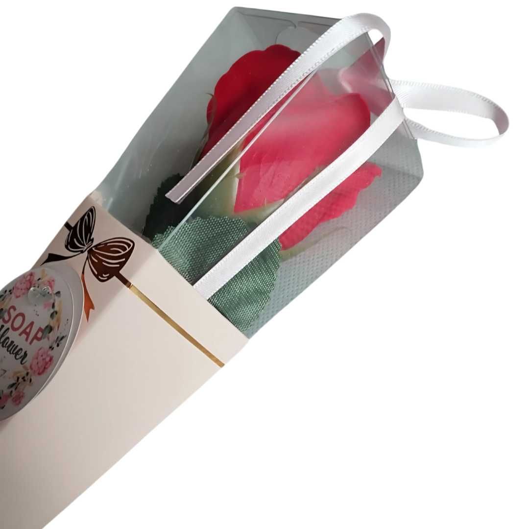 Mydlana Róża Pojedyncza w Ozdobnym Opakowaniu Czerwona 30 cm