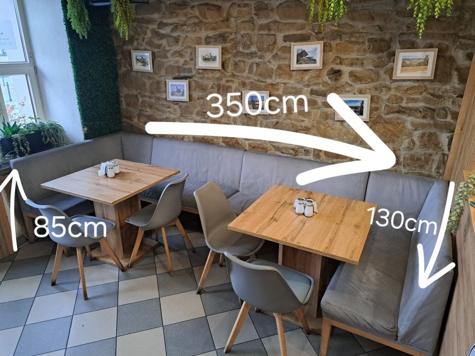 2 narożniki szare tapicerowane +2 stoły +4 krzesła