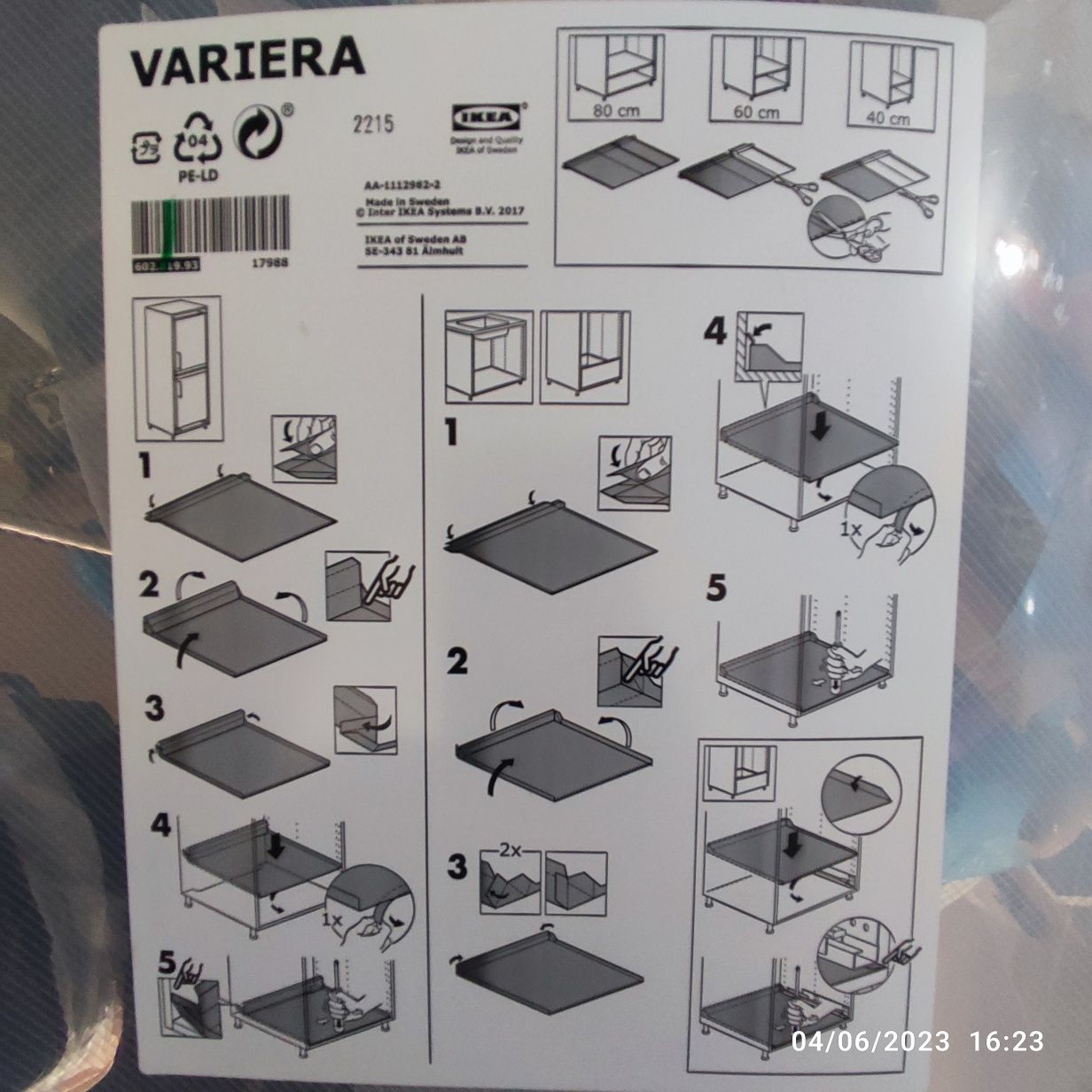 IKEA Variera 602.819.93 proteção de móveis métod 40 60 80cm
