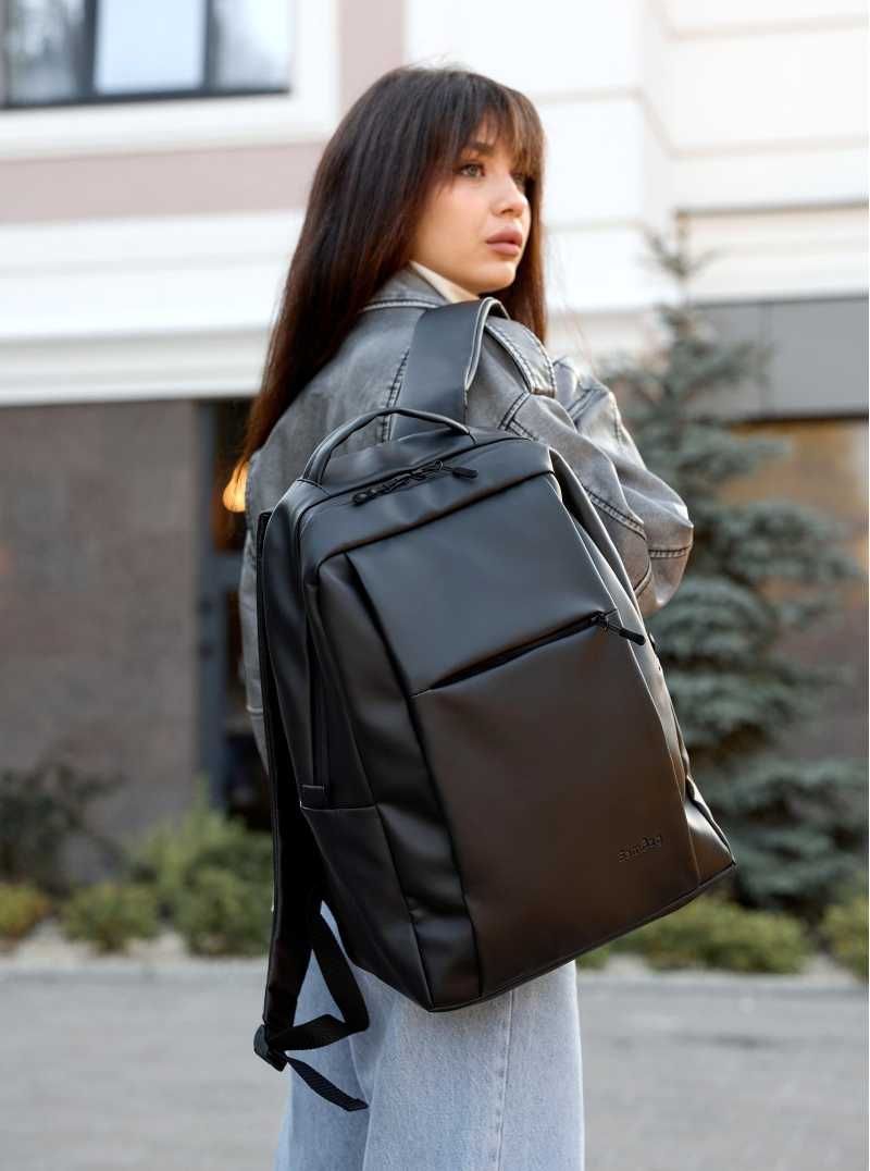 Базовая модель. Черный женский большой рюкзак. Экокожа. Кожзам