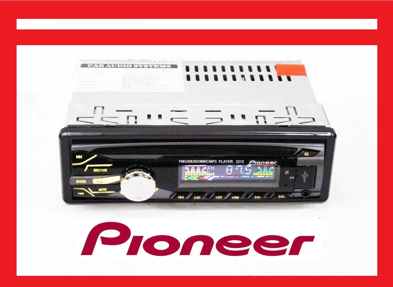 Автомагнитола Pioneer 3215 Usb+RGB подсветка+Fm+ пульт+Aux (4x50W)