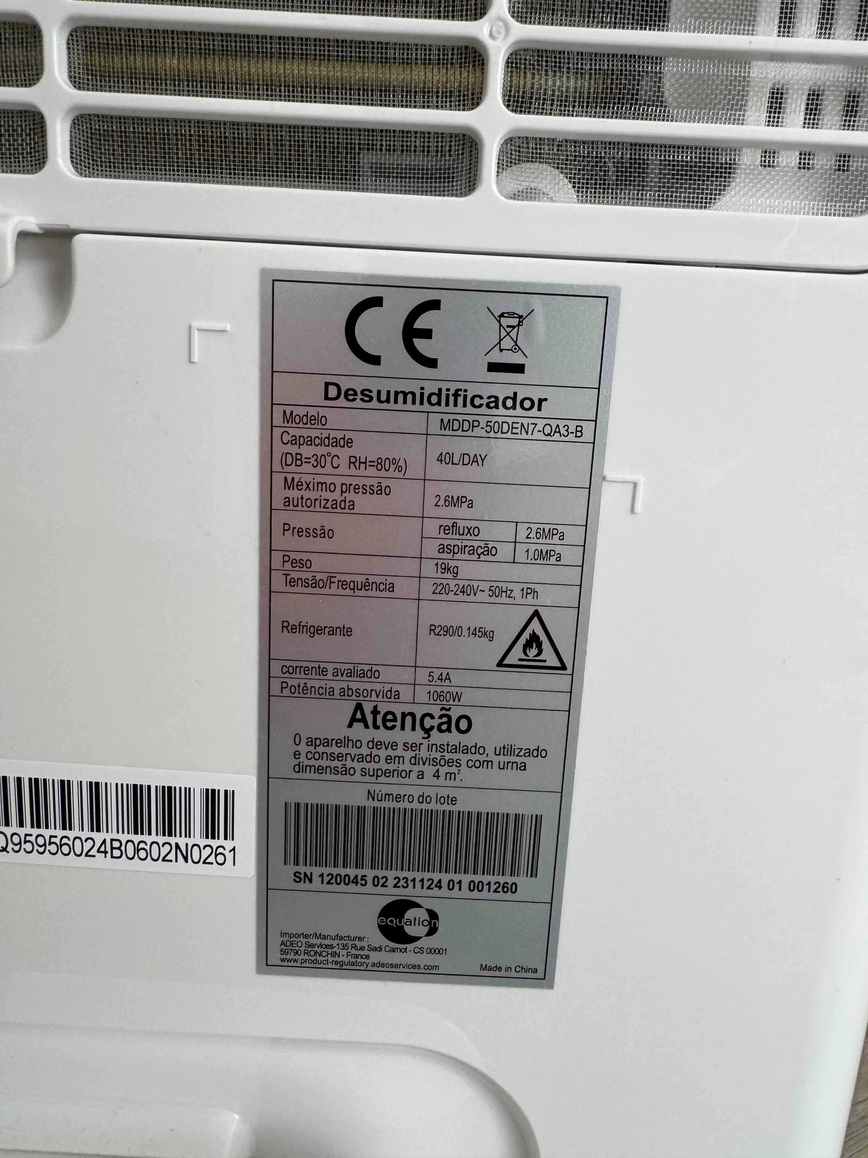 Potente desumidificador de ar Equation R290