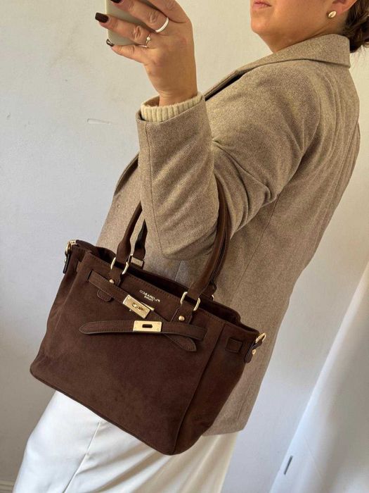 Torba Flora&Co torebka shopper zamsz zamszowa eco brązowa czekoladowa