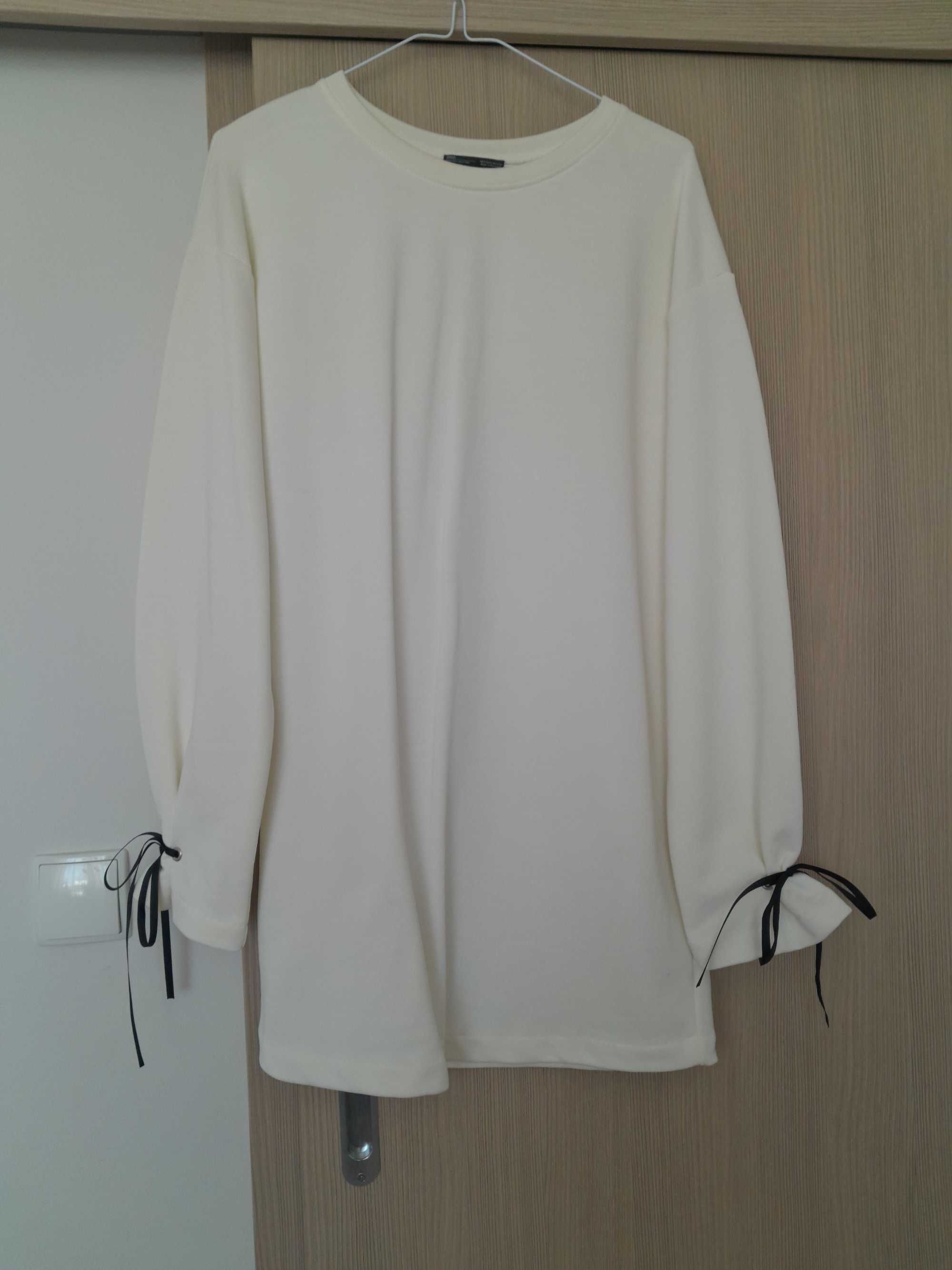 Sukienka Zara kremowa mini wstażki dresowa oversize 36