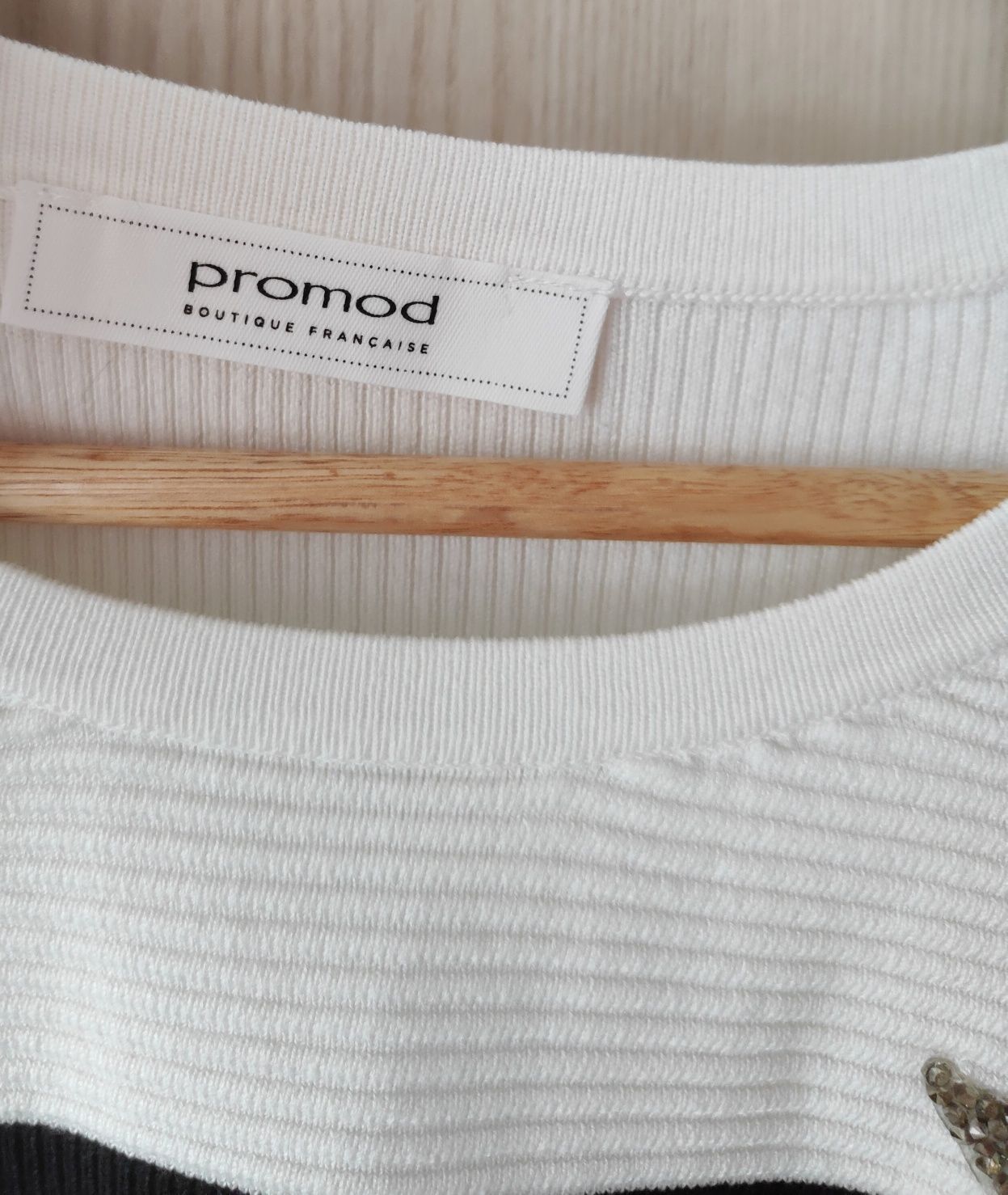 Prążkowany longsleeve w paski, Promod, xS S lekki Sweter 34