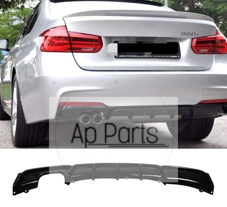 BMW F30 F31 Difusor Mperformance Preto brilhante Dupla Saída