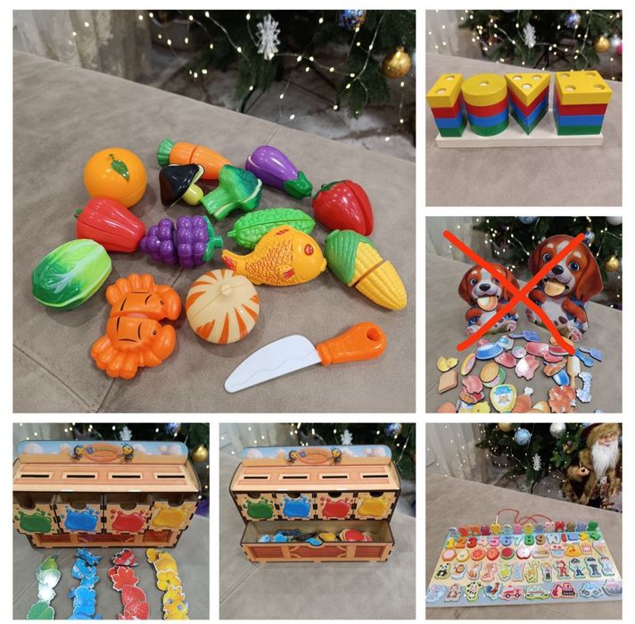 Розвивашки, пазли, сортери, овочі на липучках, головоломки