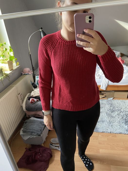 Czerwony pleciony sweter Esprit M L