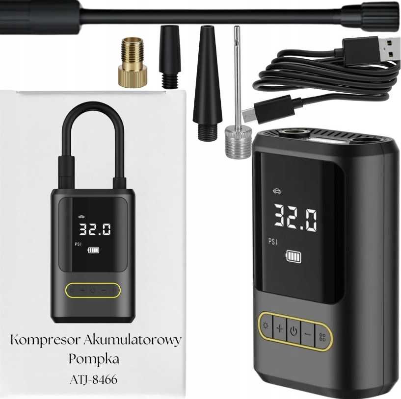 KOMPRESOR AKUMULATOROWY samochodowy bezprzewodowy + powerbank led