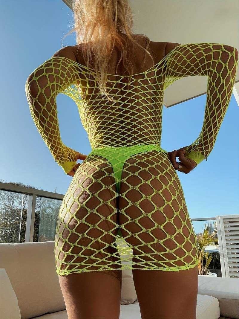 Neonowa sukienka z wycięciem z odsłoniętymi ramionami Bodystocking