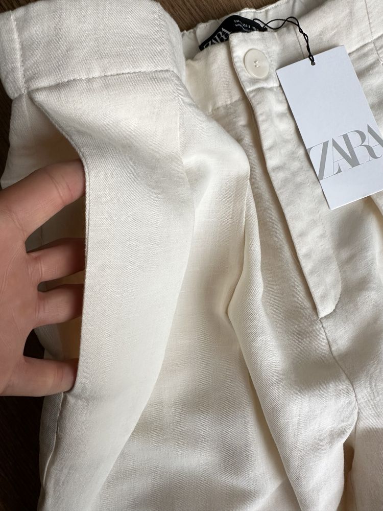 Лляні штани широкі carrot fit Zara Зара М