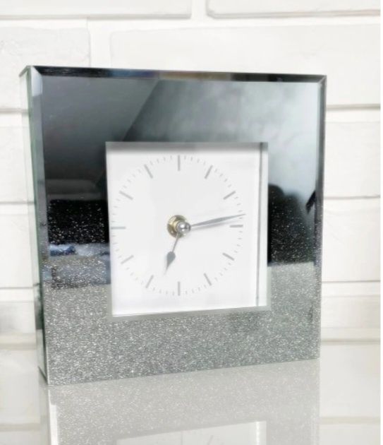 Zegar z brokatem lustro lustrzany glamour 18 x 18 cm