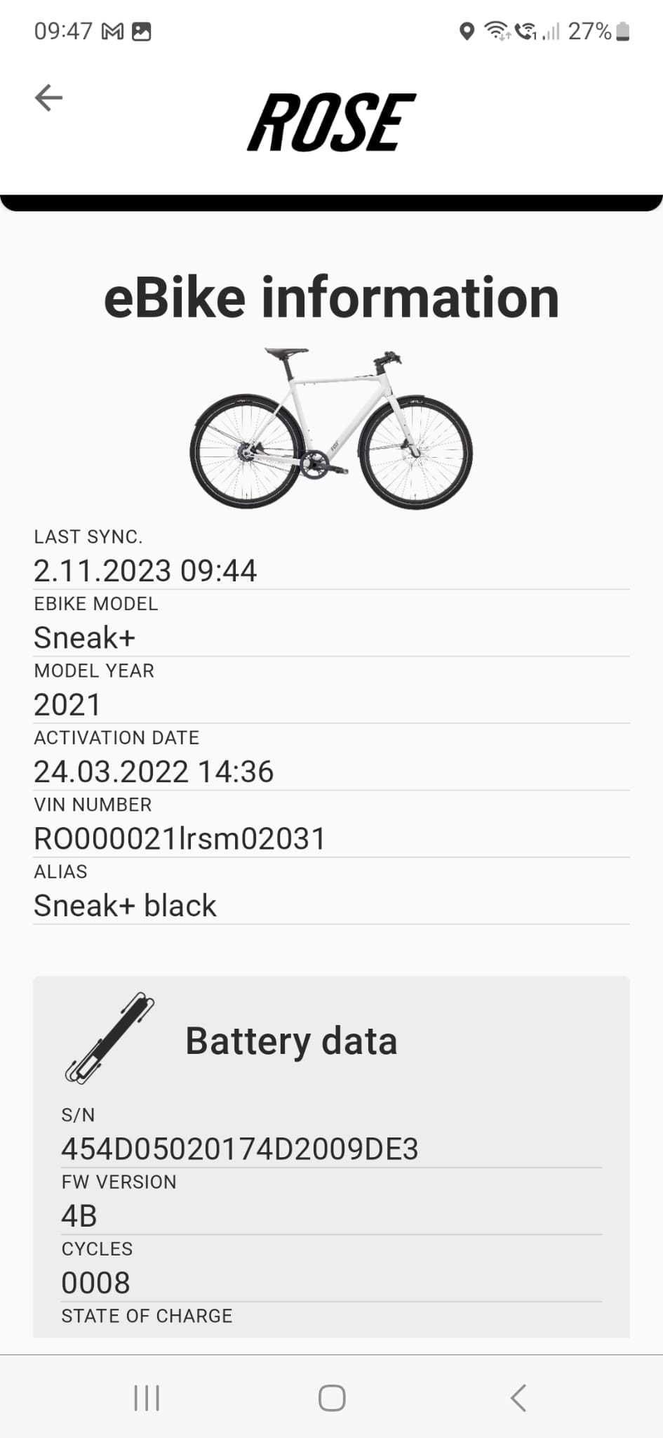 E-bike Rose Sneak+ (r.L) Przebieg 76km