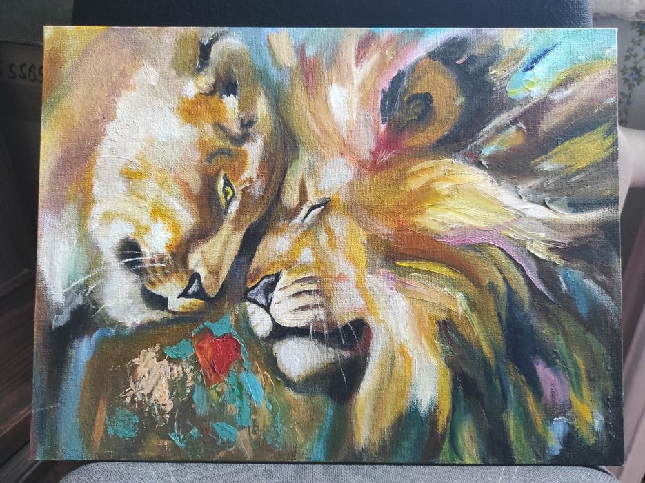 Картина маслом Львы