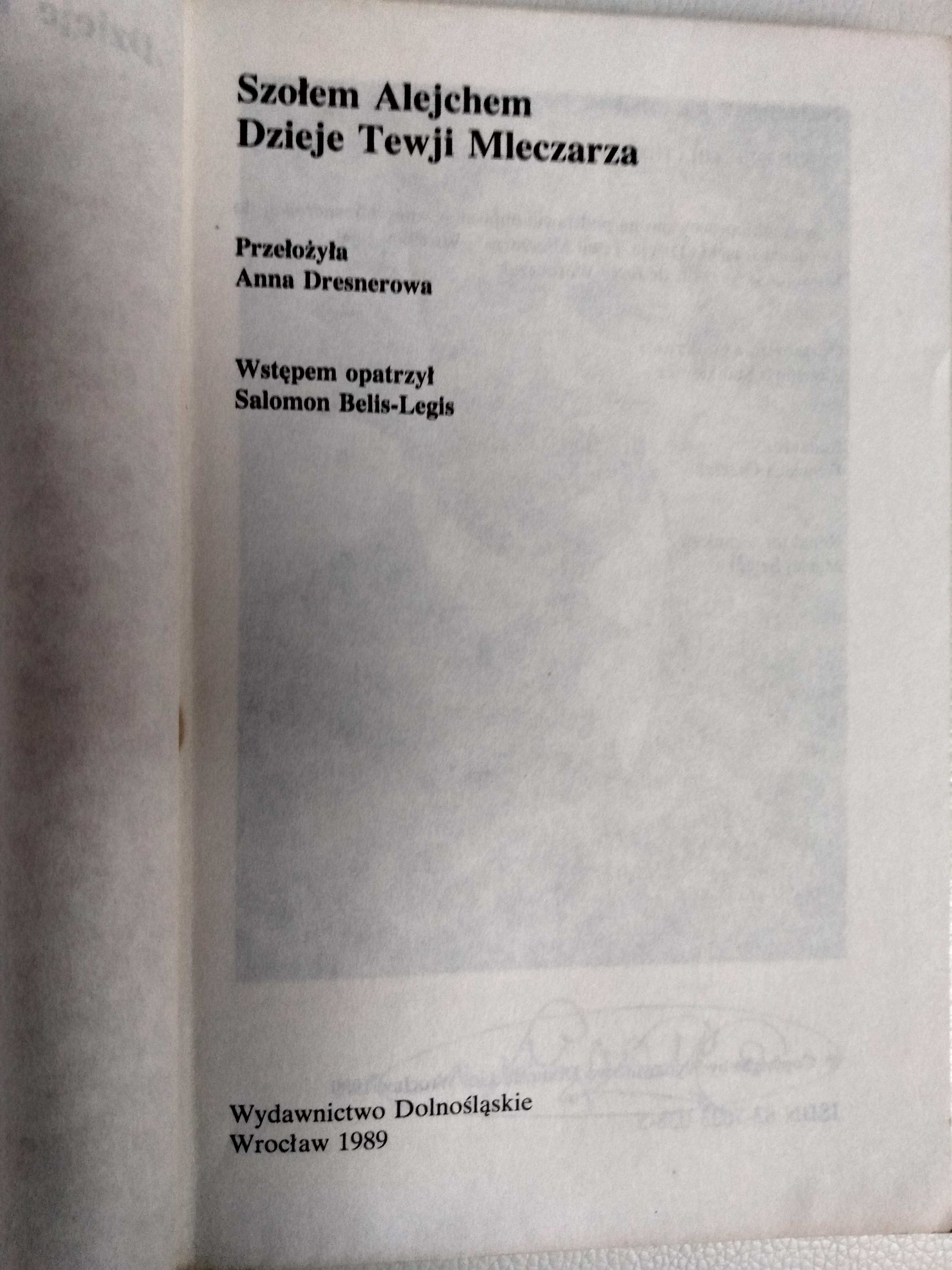 Książka "Dzieje Tewji Mleczarza" Szołem Alejchem z 1989 r.