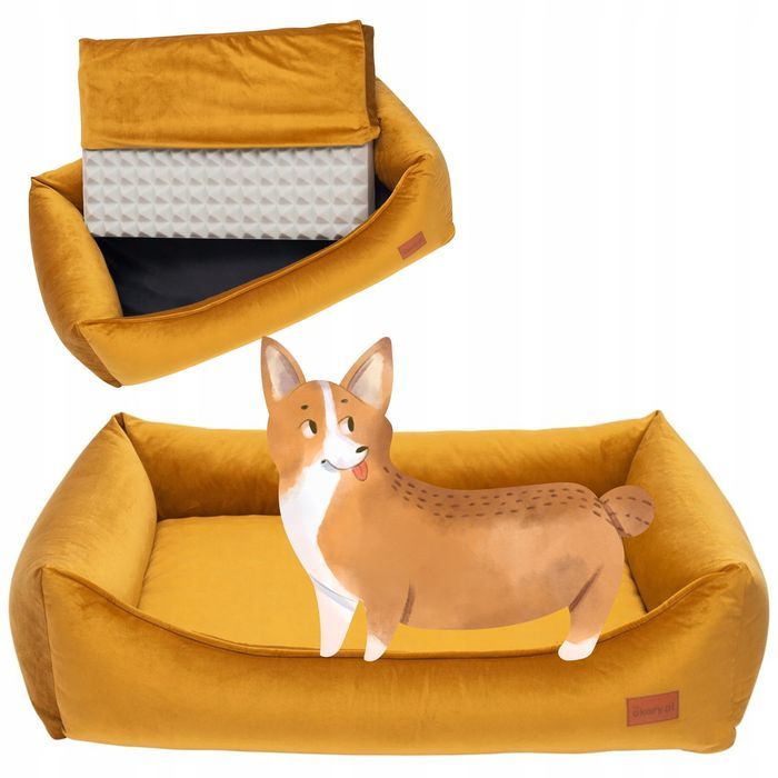 ortopedyczna sofa dla dużego psa 120x95x22cm xxl  velvet miodowa honey