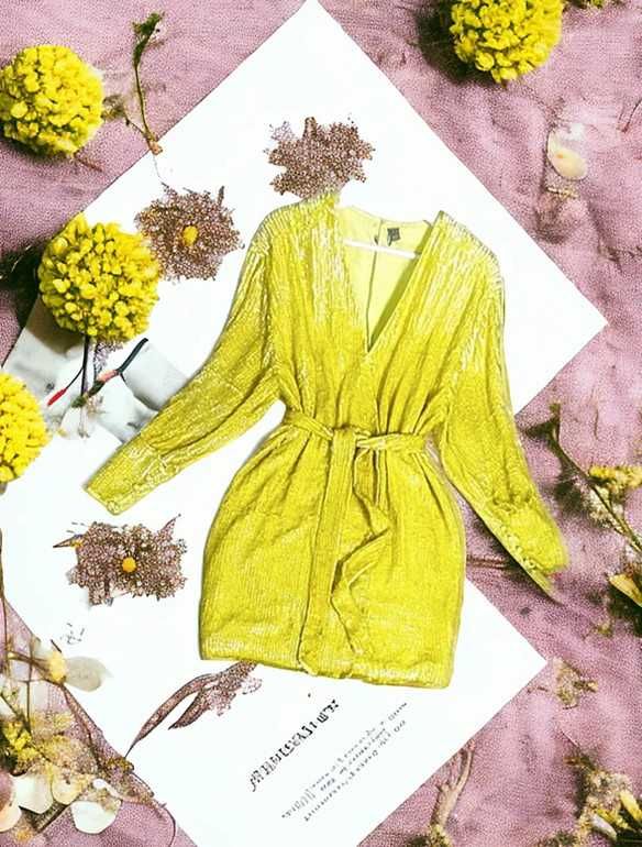 Asos Żółta Złota Sukienka Cekinowa Kopertowa Wiązana Wieczorowa Boho