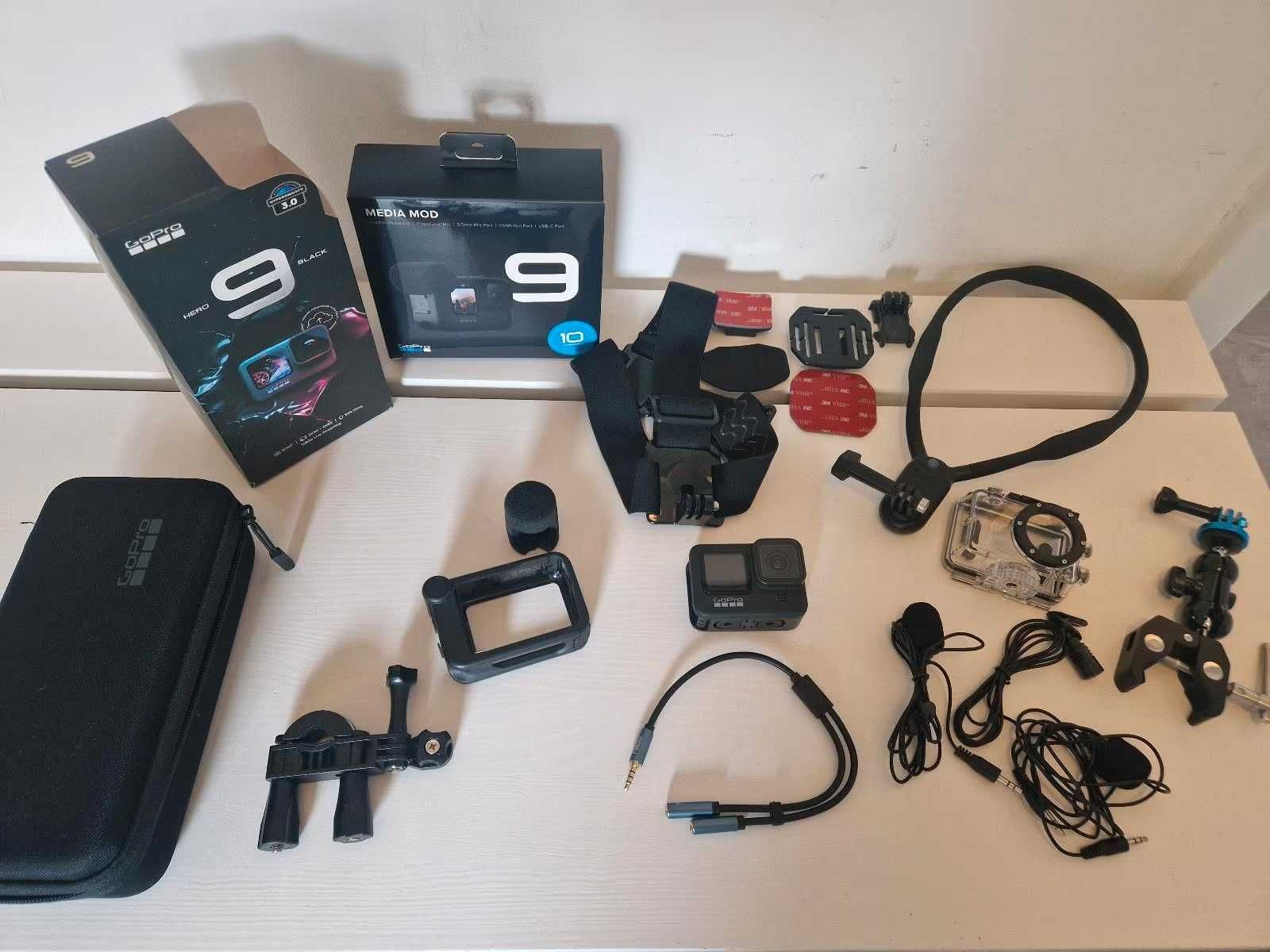 Zestaw GoPro Hero9 + Media Mod + 3 mikrofony + akcesoria –mało używane