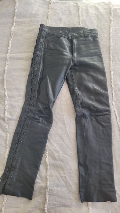 Motocyklowe skórzane spodnie z wiązaniem