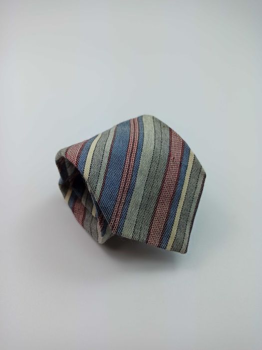 Szary kolorowy wełniany krawat w paski maj09