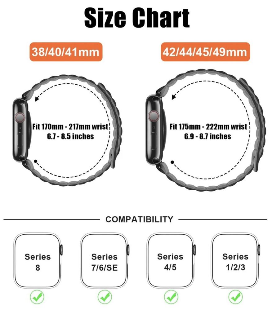 Pasek magnetyczny Apple Watch 3/4/5/6/7/8/9/SE/ULTRA( cz-pom)