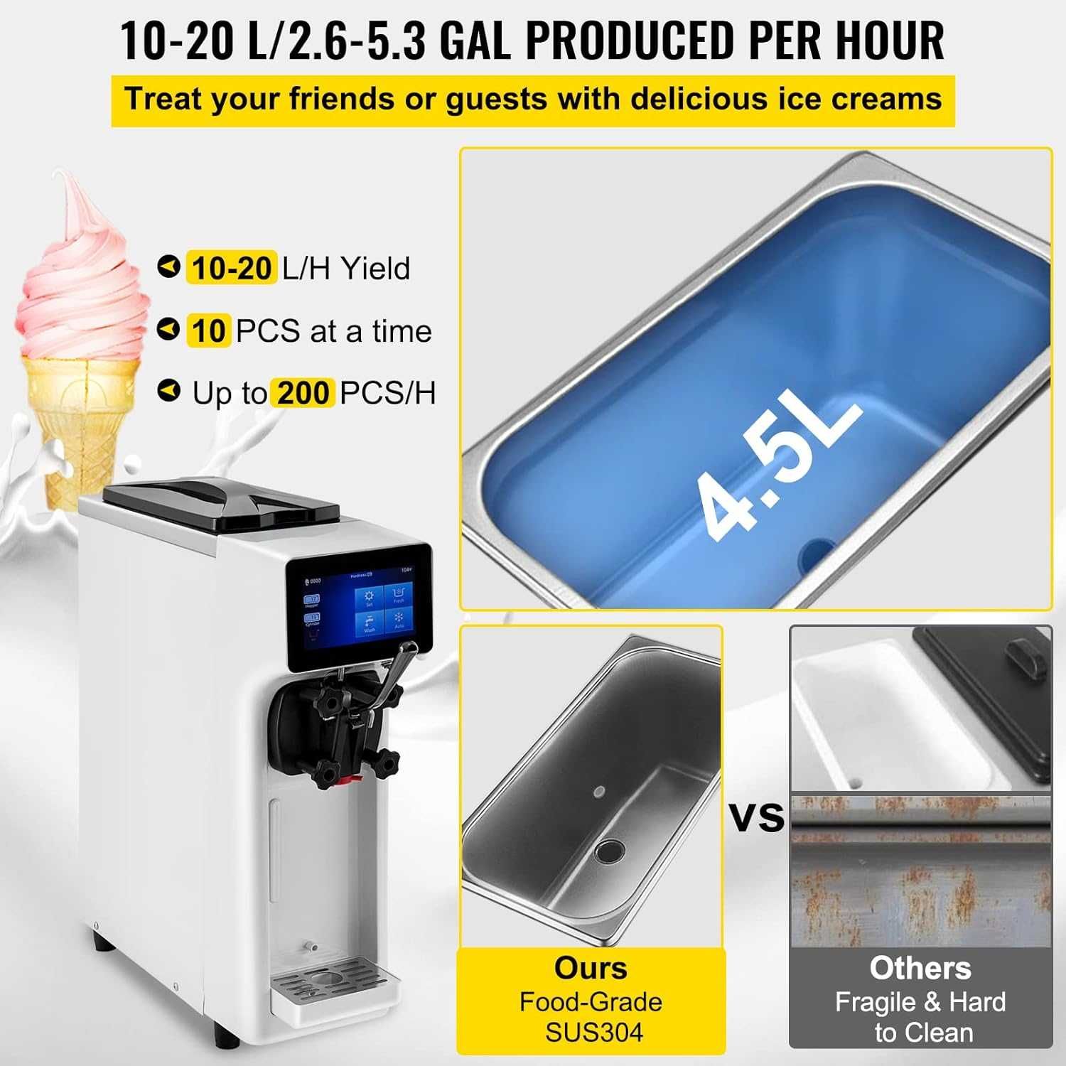 Комерційна машина для морозива / Морозивниця Vevor 10-20 л/год