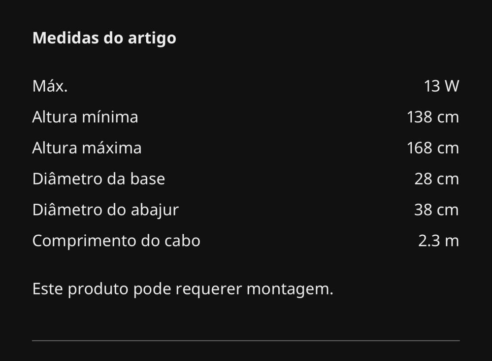 Candeeiro de pé Ikea