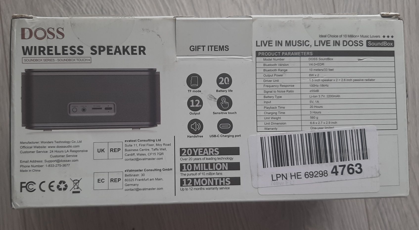 DOSS głośnik SoundBox bluetooth kolor BIAŁY