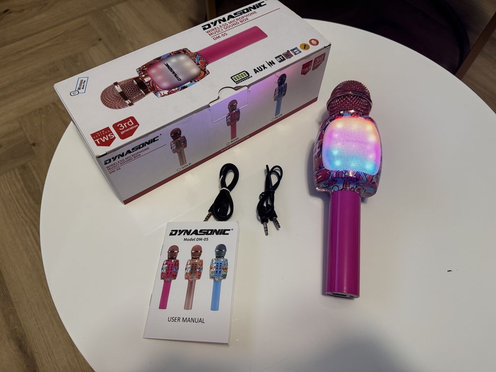 Mikrofon Dynasonic DM-05 dla dzieci bluetooth RGB karaoke zmiana głosu