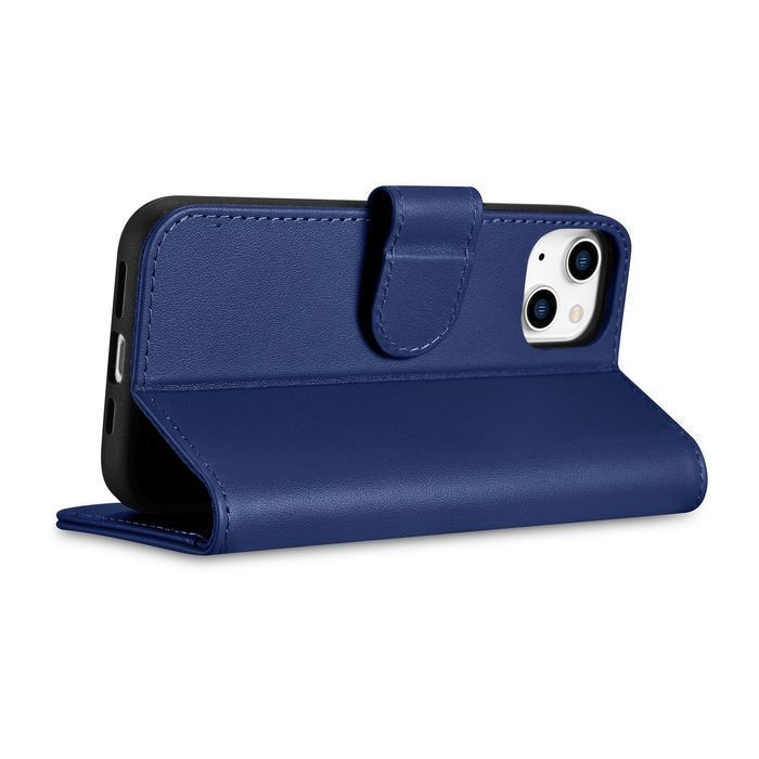 Etui Portfel Skórzane Anti-RFID iPhone 14 - Niebieskie