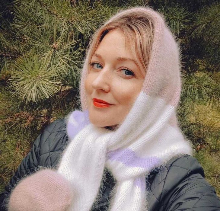 В'язаний бактус з ангори, шарф з пуху норки, дорослі та дитячі моделі