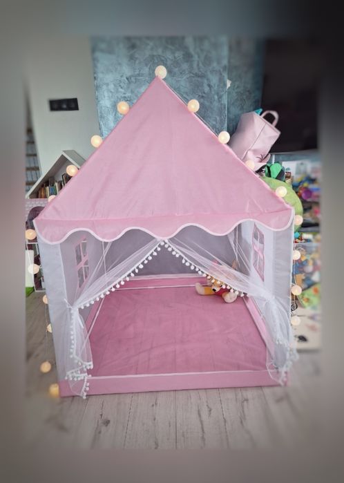 Namiot dla dziewczynki różowy pałac z lampkami duży zamek