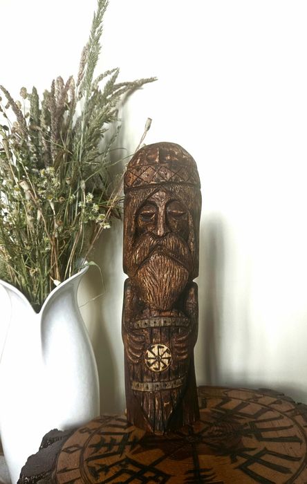 Dębowa rzeźba słowiańska Swarożyc Swaróg Kołowrót figurka drewniana XL